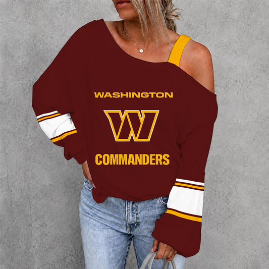 [TOUCHDOWN DEAL] NEW CUSTOMIZED NFL12 WTC WASHINGTON COMMANDERS WOMEN'S OFF-SHOULDER LONG SLEEVE SHIRT