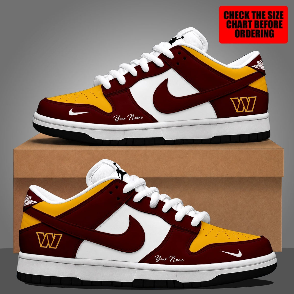 [TOUCHDOWN DEAL] NEW CUSTOMIZED NFL12 WTC WASHINGTON COMMANDERS DUNK LOW SHOES
