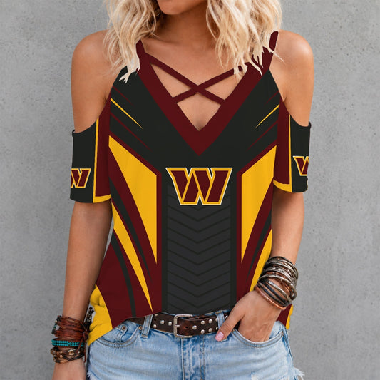 [TOUCHDOWN DEAL] NEW CUSTOMIZED NFL12 WTC WASHINGTON COMMANDERS CRISS CROSS V-NECK TOP