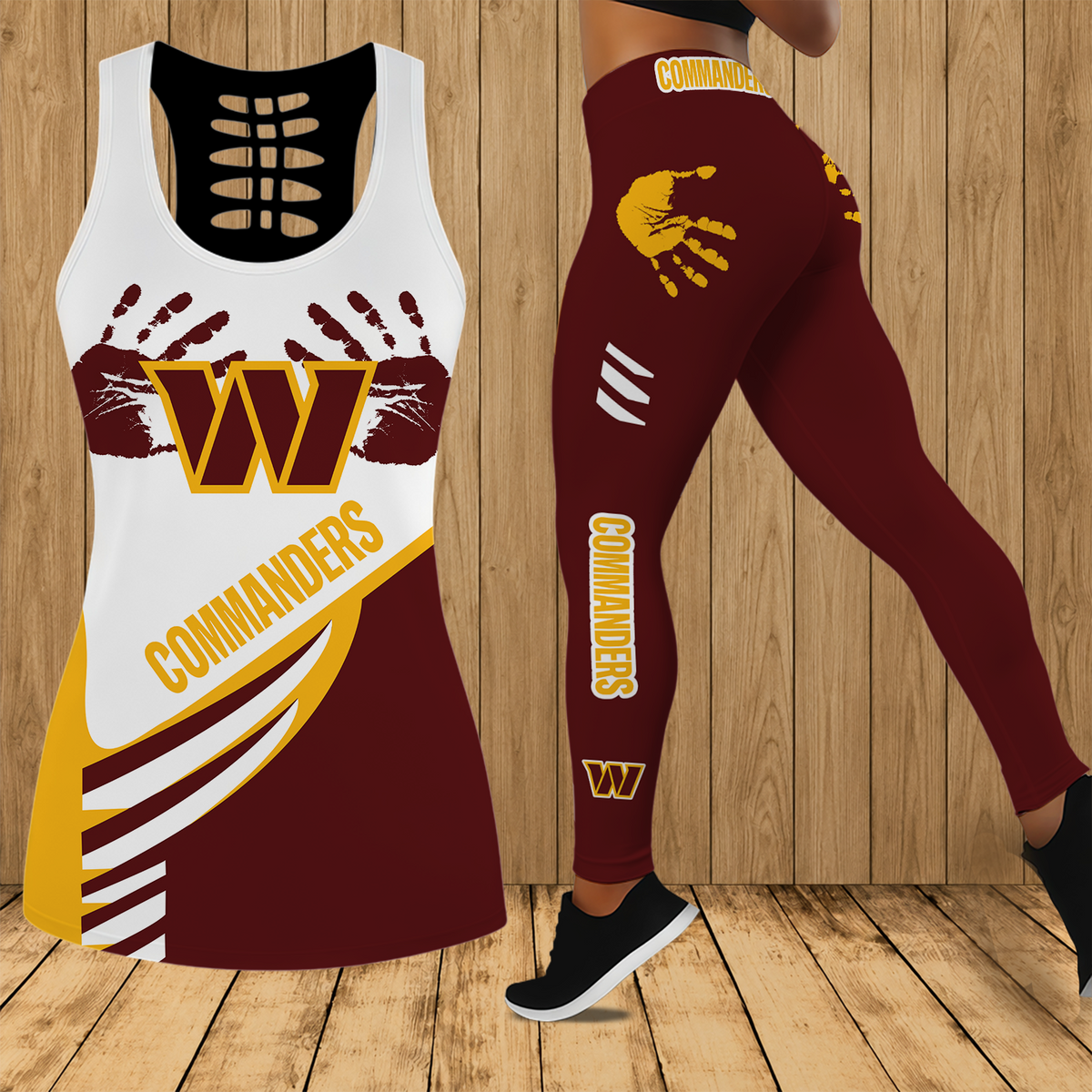 [TOUCHDOWN DEAL] NEW CUSTOMIZED NFL12 WTC WASHINGTON COMMANDERS HOLLOW TANK TOP & LEGGINGS SET