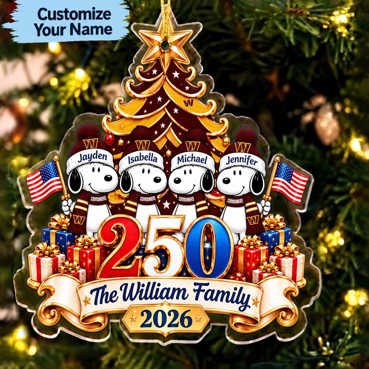 [TOUCHDOWN DEAL] NEW CUSTOMIZED NFL12 WTC WASHINGTON COMMANDERS CHRISTMAS ACRYLIC ORNAMENT
