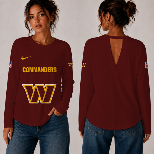 [TOUCHDOWN DEAL] NEW CUSTOMIZED NFL12 WTC THE COMMANDERS WOMEN'S BACK V-CUT LONG-SLEEVE SHIRT
