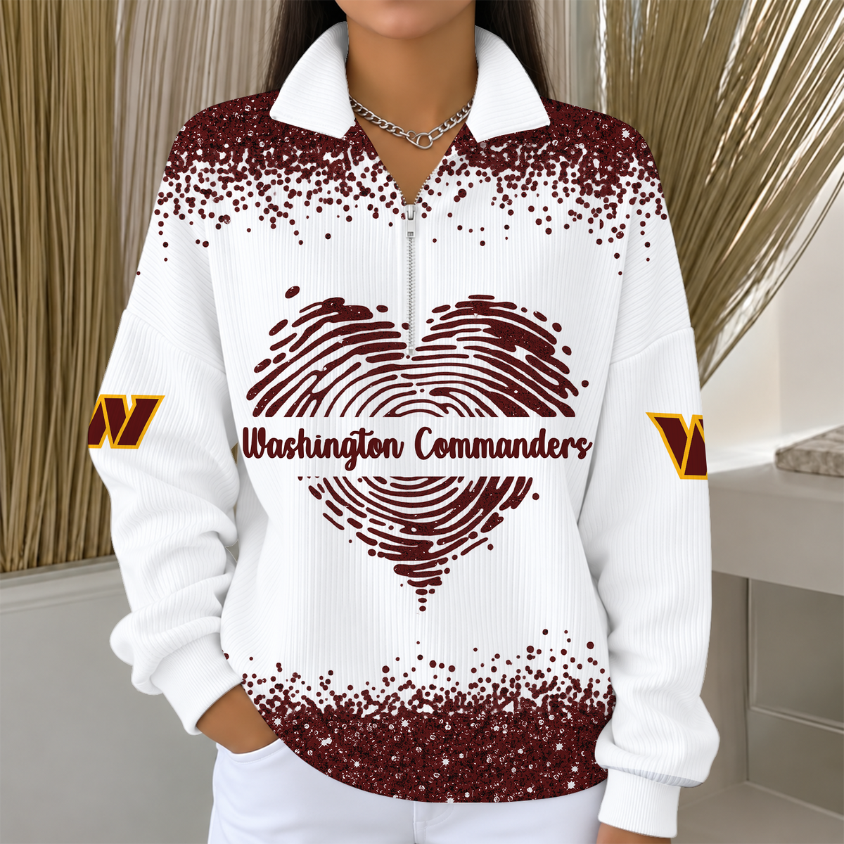 [TOUCHDOWN DEAL] NEW CUSTOMIZED NFL12 WTC THE COMMANDERS QUARTER ZIP RIBBED SWEATER