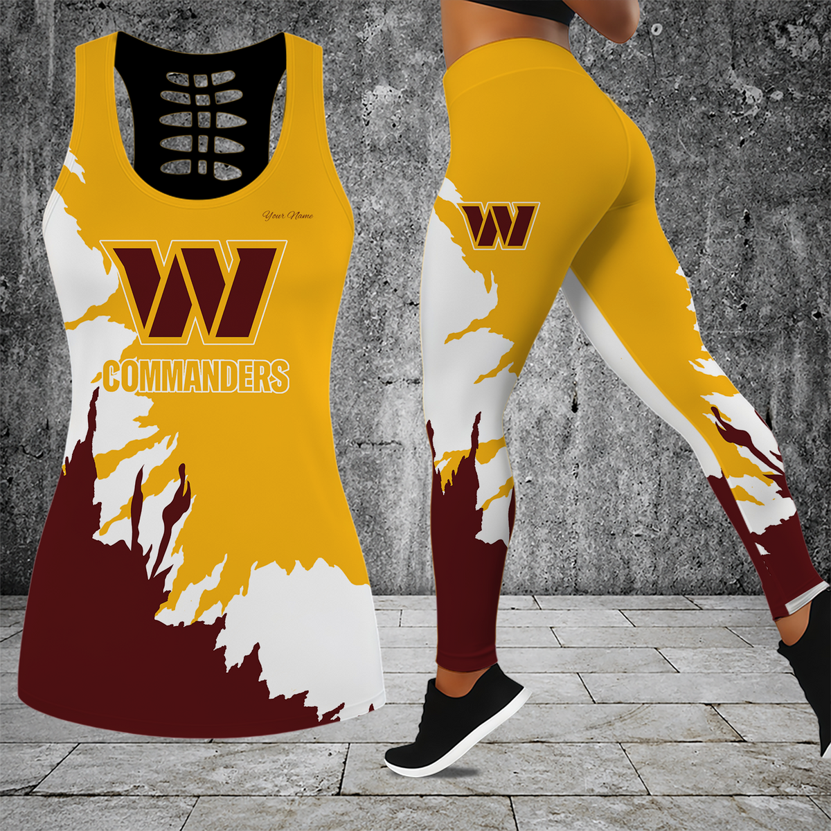 [TOUCHDOWN DEAL] NEW CUSTOMIZED NFL12 WTC WASHINGTON COMMANDERS HOLLOW TANK TOP & LEGGINGS SET