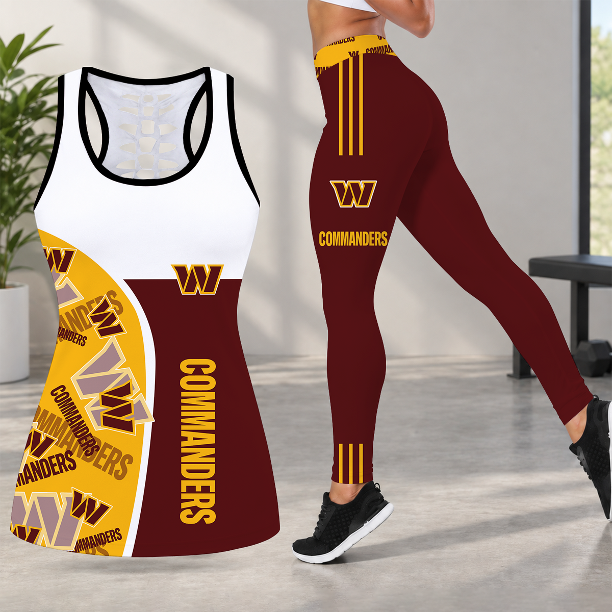 [TOUCHDOWN DEAL] NEW CUSTOMIZED NFL12 WTC WASHINGTON COMMANDERS HOLLOW TANK TOP & LEGGINGS SET