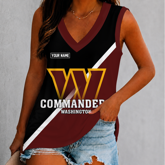 [TOUCHDOWN DEAL] NEW CUSTOMIZED NFL12 WTC WASHINGTON COMMANDERS WOMEN'S V-NECK TANK TOP