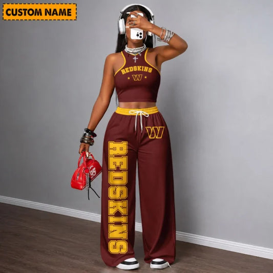 [TOUCHDOWN DEAL] NEW CUSTOMIZED NFL12 WTC WASHINGTON COMMANDERS WOMEN'S CROP TOP & LONGPANTS SET