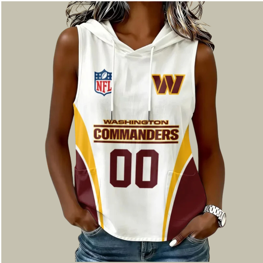 [TOUCHDOWN DEAL] NEW CUSTOMIZED NFL12 WTC WASHINGTON COMMANDERS WOMEN'S SLEEVELESS HOODED POCKET TANK TOP