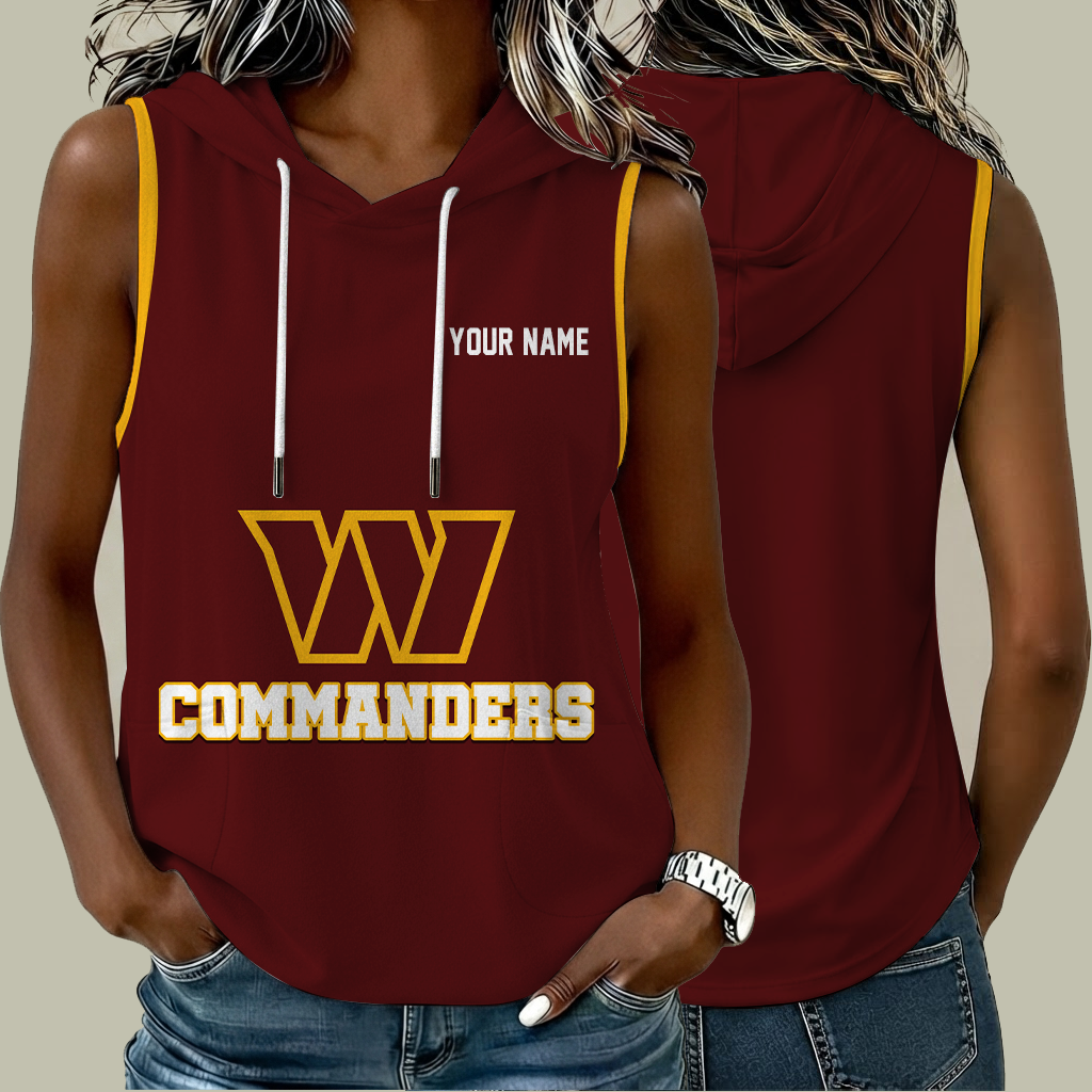 [TOUCHDOWN DEAL] NEW CUSTOMIZED NFL12 WTC WASHINGTON COMMANDERS WOMEN'S SLEEVELESS HOODED POCKET TANK TOP