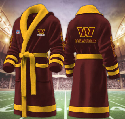 [TOUCHDOWN DEAL] NEW CUSTOMIZED NFL12 WTC WASHINGTON COMMANDERS MULTICOLOR FLEECE BATHROBE