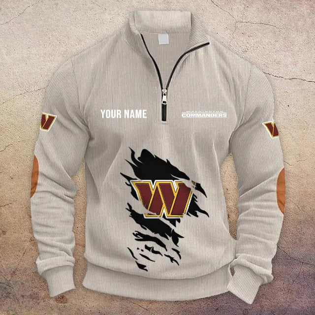 [TOUCHDOWN DEAL] NEW CUSTOMIZED NFL12 WTC WASHINGTON COMMANDERS MULTICOLOR STRIPED QUATER ZIP SWEATSHIRT