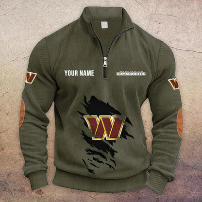 [TOUCHDOWN DEAL] NEW CUSTOMIZED NFL12 WTC WASHINGTON COMMANDERS MULTICOLOR STRIPED QUATER ZIP SWEATSHIRT