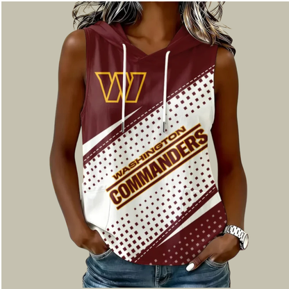 [TOUCHDOWN DEAL] NEW CUSTOMIZED NFL12 WTC WASHINGTON COMMANDERS WOMEN'S SLEEVELESS HOODED POCKET TANK TOP