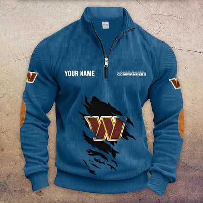 [TOUCHDOWN DEAL] NEW CUSTOMIZED NFL12 WTC WASHINGTON COMMANDERS MULTICOLOR STRIPED QUATER ZIP SWEATSHIRT