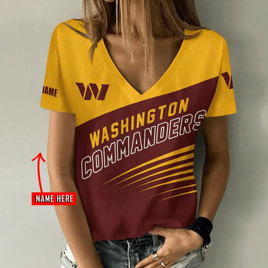 [TOUCHDOWN DEAL] NEW CUSTOMIZED NFL12 WTC WASHINGTON COMMANDERS V-NECK FEMALE SHIRT