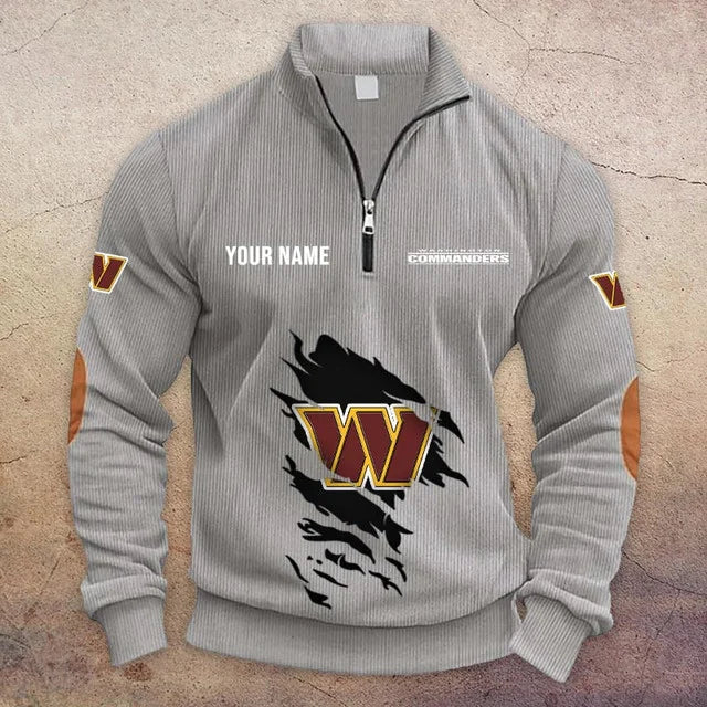 [TOUCHDOWN DEAL] NEW CUSTOMIZED NFL12 WTC WASHINGTON COMMANDERS MULTICOLOR STRIPED QUATER ZIP SWEATSHIRT