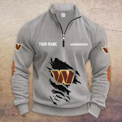 [TOUCHDOWN DEAL] NEW CUSTOMIZED NFL12 WTC WASHINGTON COMMANDERS MULTICOLOR STRIPED QUATER ZIP SWEATSHIRT