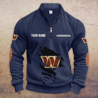 [TOUCHDOWN DEAL] NEW CUSTOMIZED NFL12 WTC WASHINGTON COMMANDERS MULTICOLOR STRIPED QUATER ZIP SWEATSHIRT