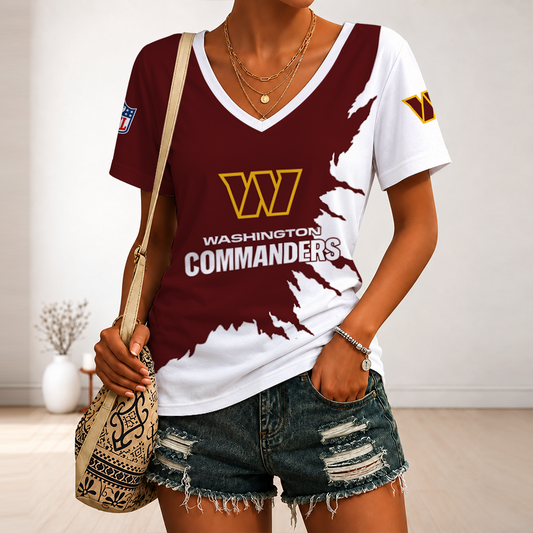 [TOUCHDOWN DEAL] NEW CUSTOMIZED NFL12 WTC WASHINGTON COMMANDERS V-NECK FEMALE SHIRT