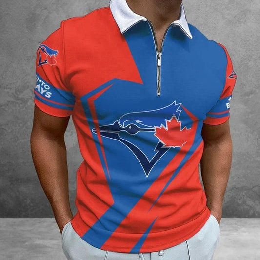 [HOMERUN DEAL] NEW CUSTOMIZED MLB12 TBJ TORONTO BLUE JAYS ZIP POLO SHIRT