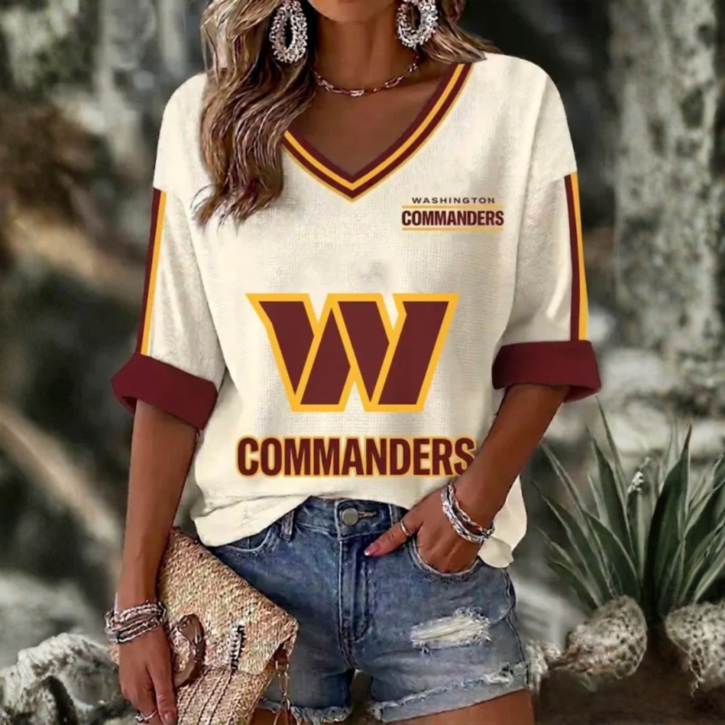 [TOUCHDOWN DEAL] NEW CUSTOMIZED NFL12 WTC WASHINGTON COMMANDERS WOMEN'S HEART V-NECK LONG SLEEVE SHIRT