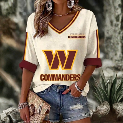[TOUCHDOWN DEAL] NEW CUSTOMIZED NFL12 WTC WASHINGTON COMMANDERS WOMEN'S HEART V-NECK LONG SLEEVE SHIRT