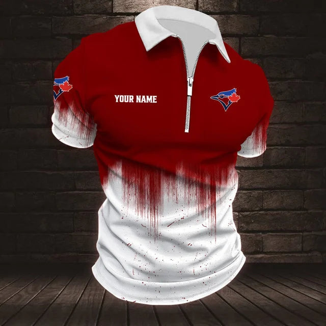 [HOMERUN DEAL] NEW CUSTOMIZED MLB12 TBJ TORONTO BLUE JAYS ZIP POLO SHIRT