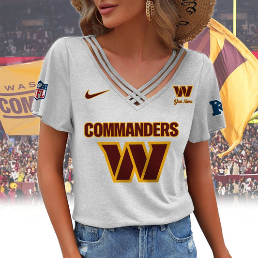 [TOUCHDOWN DEAL] NEW CUSTOMIZED NFL12 WTC WASHINGTON COMMANDERS V-NECK SHIRT