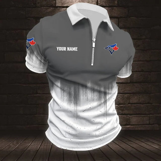 [HOMERUN DEAL] NEW CUSTOMIZED MLB12 TBJ TORONTO BLUE JAYS ZIP POLO SHIRT