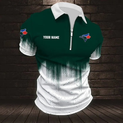 [HOMERUN DEAL] NEW CUSTOMIZED MLB12 TBJ TORONTO BLUE JAYS ZIP POLO SHIRT