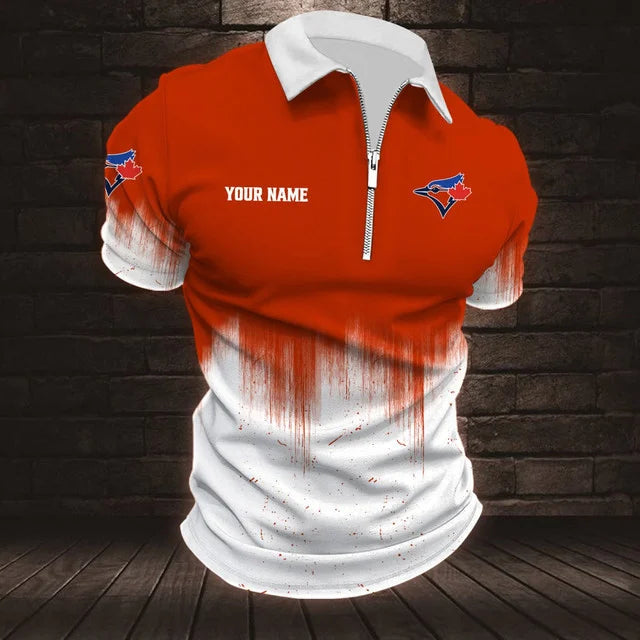 [HOMERUN DEAL] NEW CUSTOMIZED MLB12 TBJ TORONTO BLUE JAYS ZIP POLO SHIRT