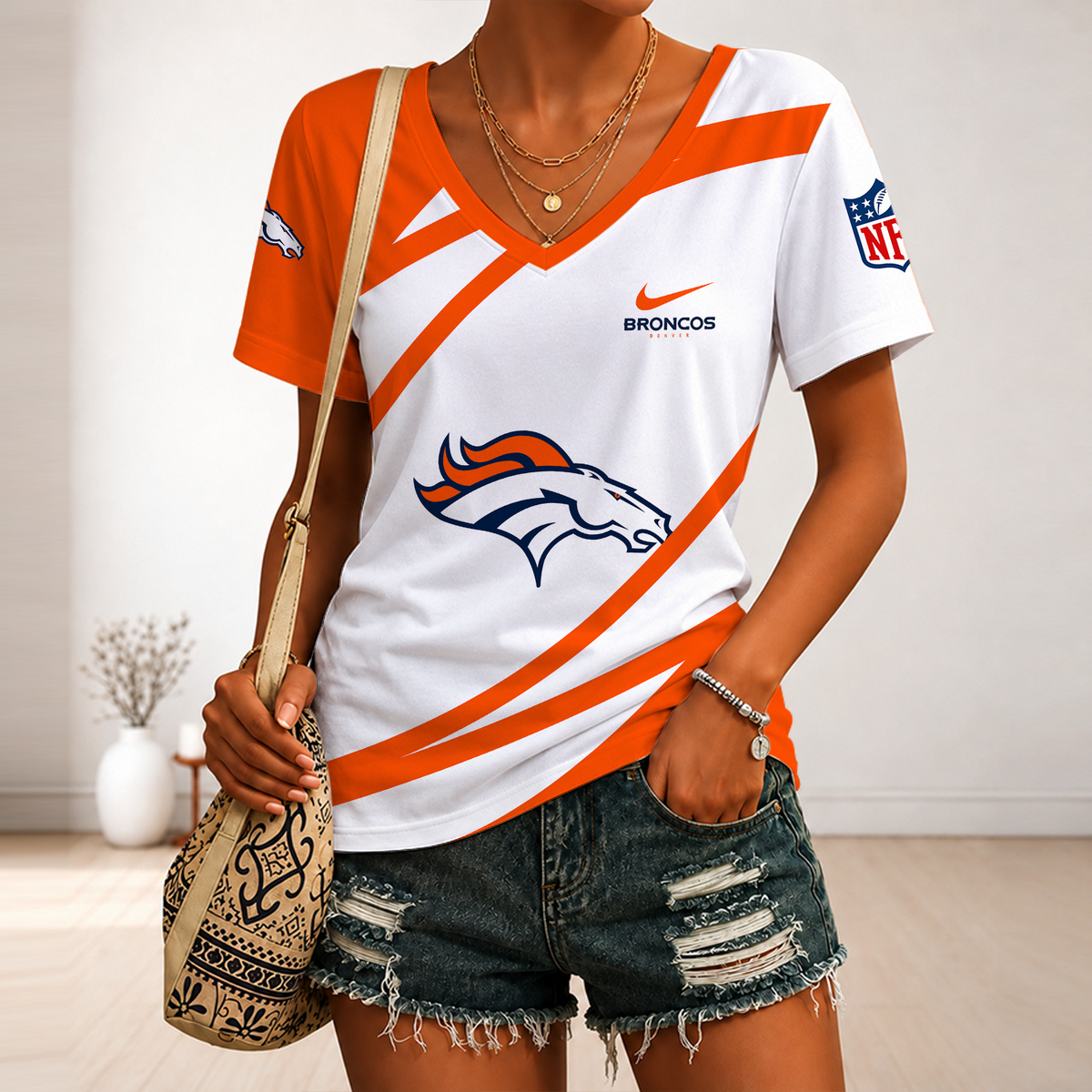 [TOUCHDOWN DEAL] NEW CUSTOMIZED NFL13 DVB DENVER BRONCOS V-NECK FEMALE SHIRT