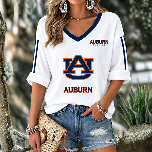 [TOUCHDOWN DEAL] NEW CUSTOMIZED NCAA FBS13 ABT AUBURN TIGERS WOMEN'S V-NECK LONG SLEEVE SHIRT