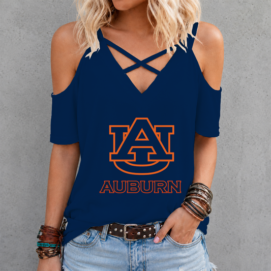[TOUCHDOWN DEAL] NEW CUSTOMIZED NCAA FBS13 ABT AUBURN TIGERS CRISS CROSS V-NECK TOP