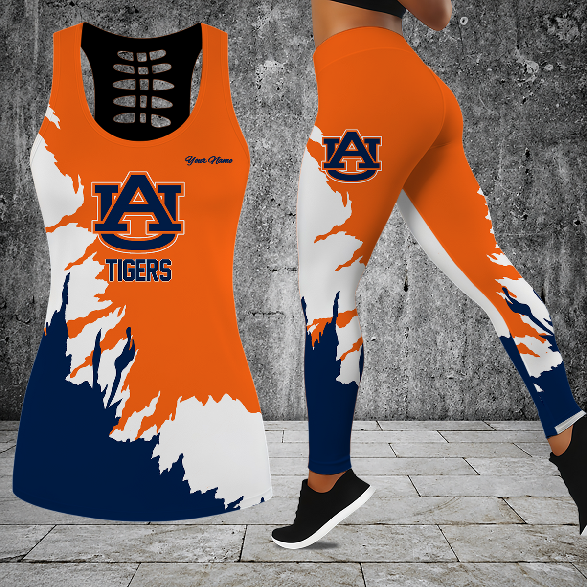 [TOUCHDOWN DEAL] NEW CUSTOMIZED NCAA FBS13 ABT AUBURN TIGERS HOLLOW TANK TOP & LEGGINGS SET