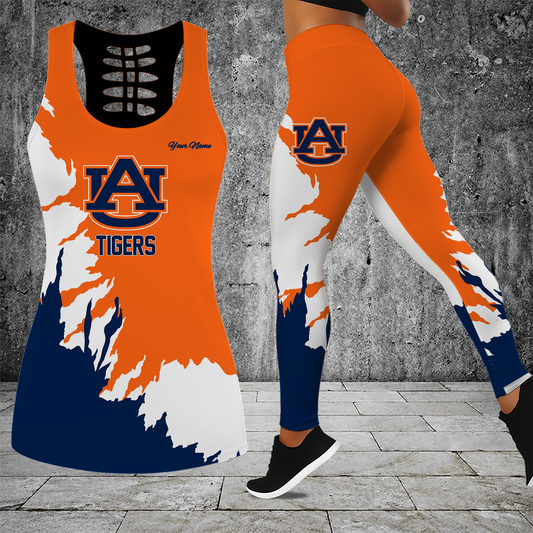 [TOUCHDOWN DEAL] NEW CUSTOMIZED NCAA FBS13 ABT AUBURN TIGERS HOLLOW TANK TOP & LEGGINGS SET