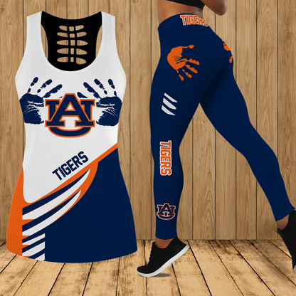 [TOUCHDOWN DEAL]NEW CUSTOMIZED NCAA FBS13 ABT AUBURN TIGERS HOLLOW TANK TOP & LEGGINGS SET