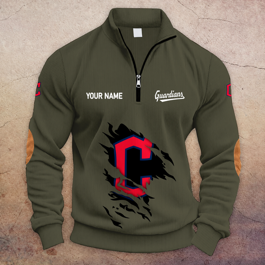 [HOMERUN DEAL] NEW CUSTOMIZED MLB13 CGS CLEVELAND GUARDIANS MULTICOLOR STRIPED QUATER ZIP SWEATSHIRT