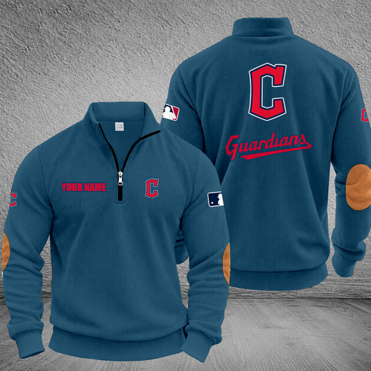 [HOMERUN DEAL] NEW CUSTOMIZED MLB13 CGS CLEVELAND GUARDIANS MULTICOLOR STRIPED QUATER ZIP SWEATSHIRT