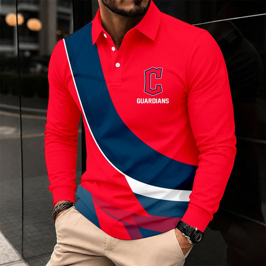 [HOMERUN DEAL] NEW CUSTOMIZED MLB13 CGS CLEVELAND GUARDIANS MEN'S LONG SLEEVE POLO