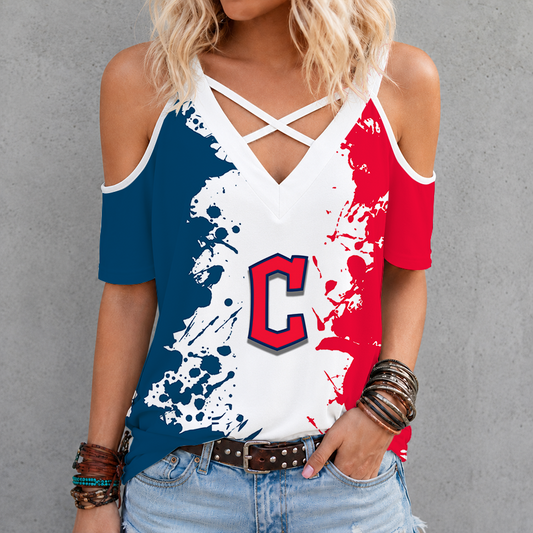 [HOMERUN DEAL] NEW CUSTOMIZED MLB13 CGS CLEVELAND GUARDIANS CRISS CROSS V-NECK TOP
