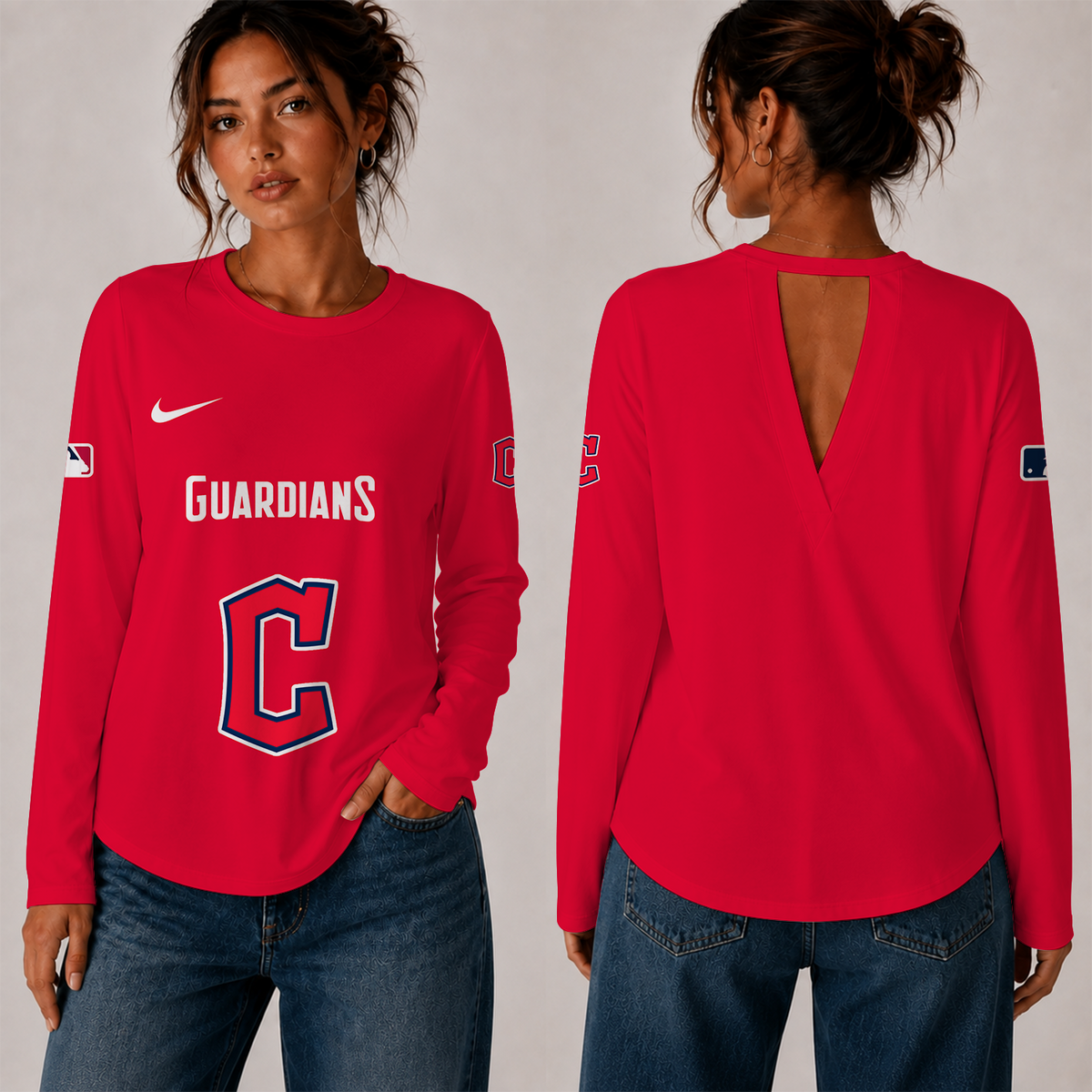 [HOMERUN DEAL] NEW CUSTOMIZED MLB13 CGS THE GUARDIANS WOMEN'S BACK V-CUT LONG-SLEEVE SHIRT