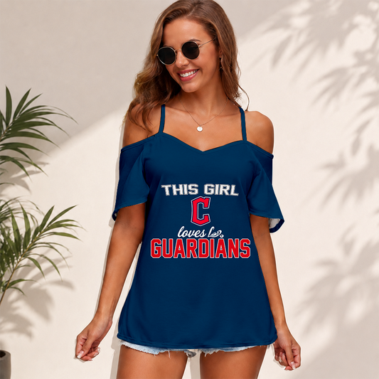 [HOMERUN DEAL] NEW CUSTOMIZED MLB13 CGS CLEVELAND GUARDIANS WOMEN'S STRAPPY OFF-SHOULDER TOP
