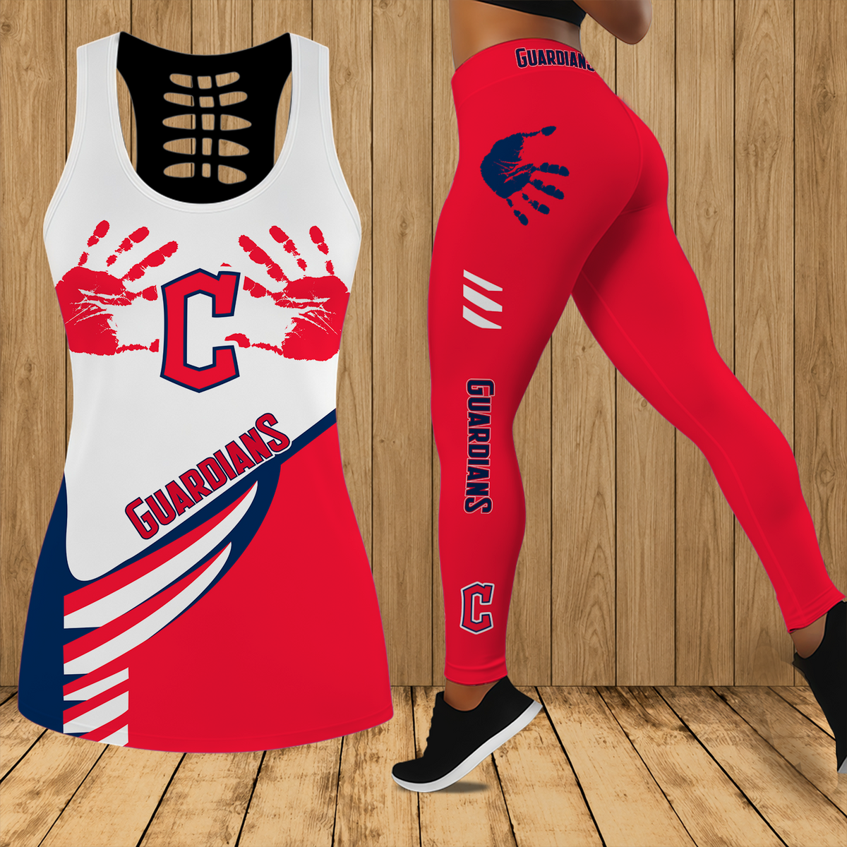 [HOMERUN DEAL] NEW CUSTOMIZED MLB13 CGS CLEVELAND GUARDIANS HOLLOW TANK TOP & LEGGINGS SET