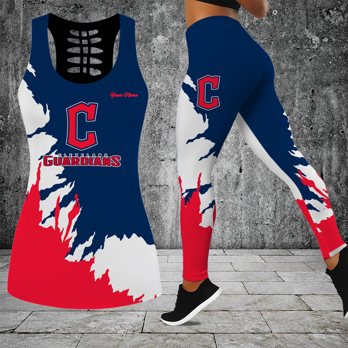 [HOMERUN DEAL] NEW CUSTOMIZED MLB13 CGS CLEVELAND GUARDIANS HOLLOW TANK TOP & LEGGINGS SET