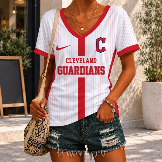 [HOMERUN DEAL] NEW CUSTOMIZED MLB13 CGS CLEVELAND GUARDIANS V-NECK FEMALE SHIRT
