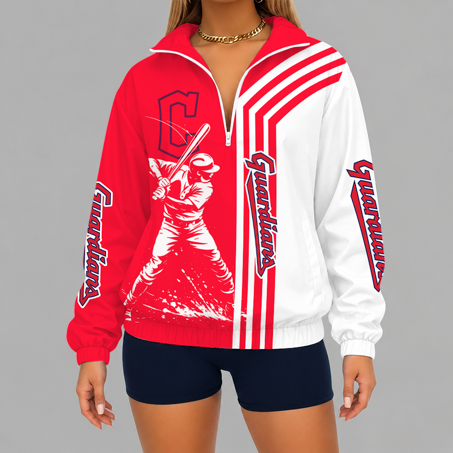 [HOMERUN DEAL] NEW CUSTOMIZED MLB13 CGS CLEVELAND GUARDIANS V-NECK ZIPPER SWEATSHIRT JACKET