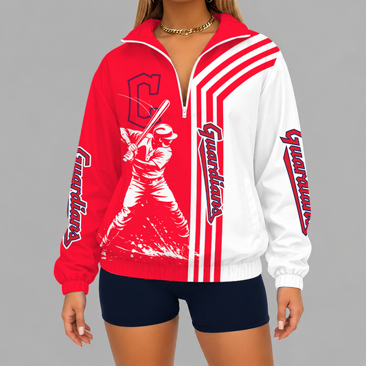 [HOMERUN DEAL] NEW CUSTOMIZED MLB13 CGS CLEVELAND GUARDIANS V-NECK ZIPPER SWEATSHIRT JACKET