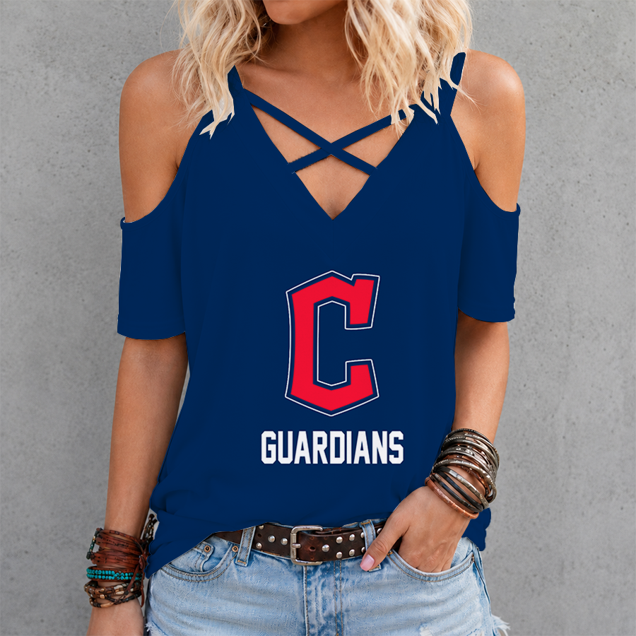 [HOMERUN DEAL] NEW CUSTOMIZED MLB13 CGS CLEVELAND GUARDIANS CRISS CROSS V-NECK TOP