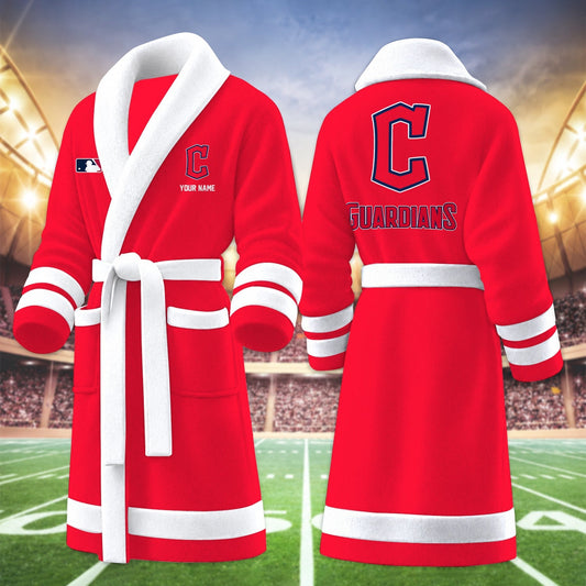 [HOMERUN DEAL] NEW CUSTOMIZED MLB13 CGS CLEVELAND GUARDIANS MULTICOLOR FLEECE BATHROBE